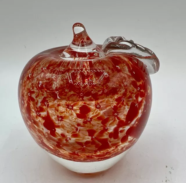 Maxwell Crystal Tiffin Ohio Red Hand Blown Art Glass Apple Paperweight Signed