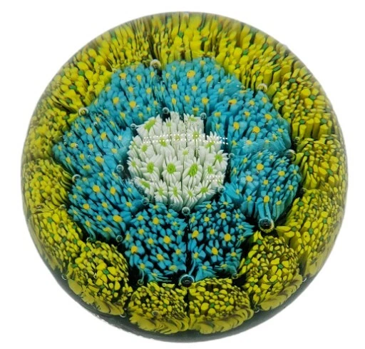 Vintage/MCM Beautiful Murano Art Glass Paperweight Blue Green Yellow Italy