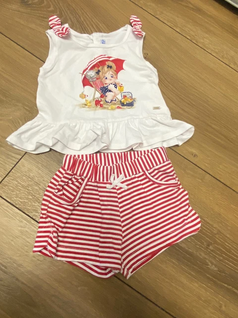 Mayoral Baby Girl Outfit Set Frilly Tshirt And Shorts Red Age 12 Months