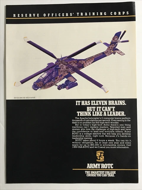 Rotc Poster 1994 AH-64A APACHE HELICOPTER Detailed Schematic Army ROTC Promo Ad ...