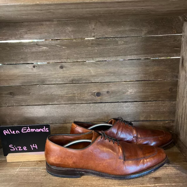 Mens Allen Edmonds Delray Brown Leather Split Toe Oxford Dress Shoes Size 14 A