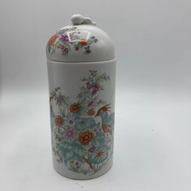 Vintage, Porcelain Canister, Peacocks, Bird Flowers, Elizabeth Arden, 8” Japan