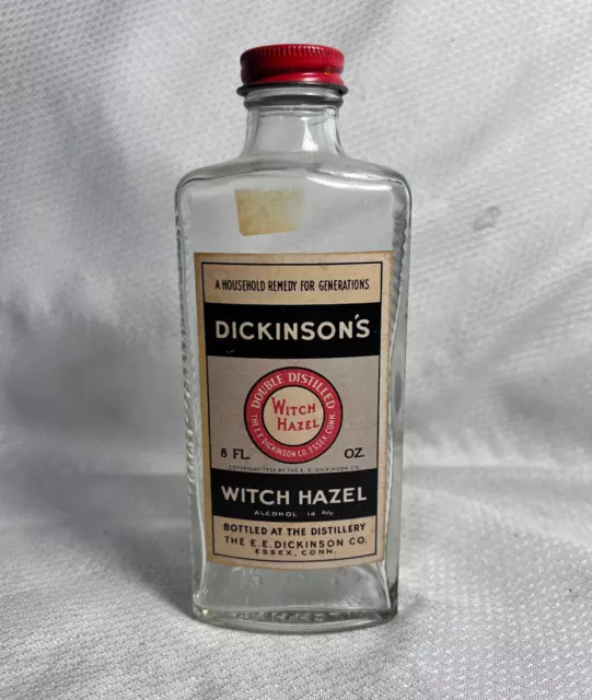 VTG Dickinson's Witch Hazel Double Distilled Orig. Advertising Empty Bottle 8 Oz
