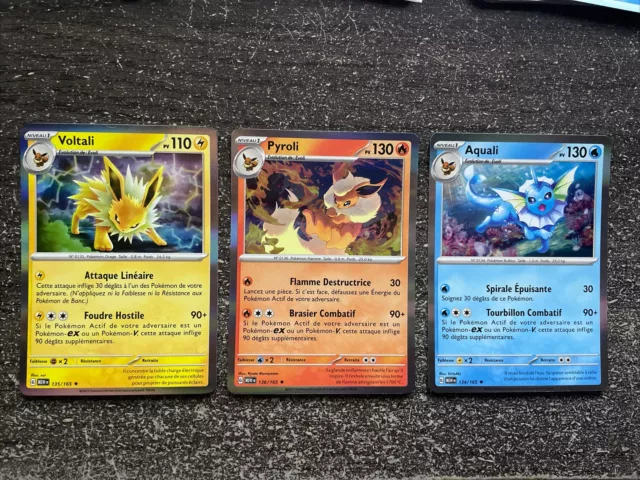 Lot Cartes Pokémon 151 - Aquali, Pyroli, Voltali 134 135 136/165 Neuf Fr