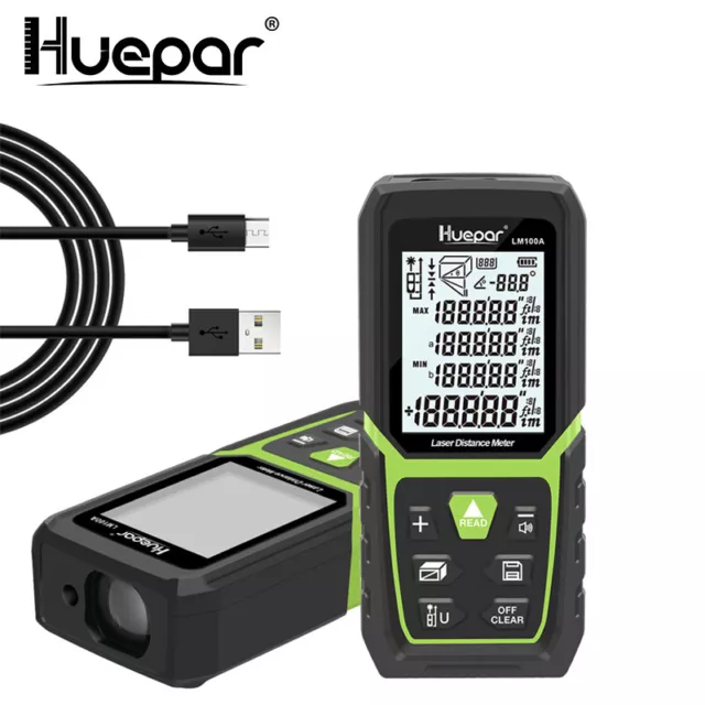 120m Laser Distance Meter Rangefinder Area volume Measurement chargeable Huepar