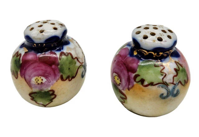 Vintage Floral Salt And Pepper Shakers Ceramic Hand Painted