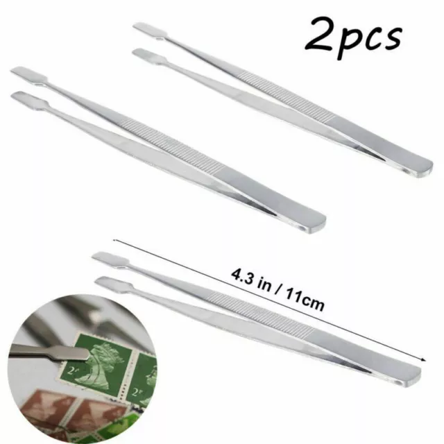 2PCS stamp collector tweezers Silver Stainless Steel Plated Philately v