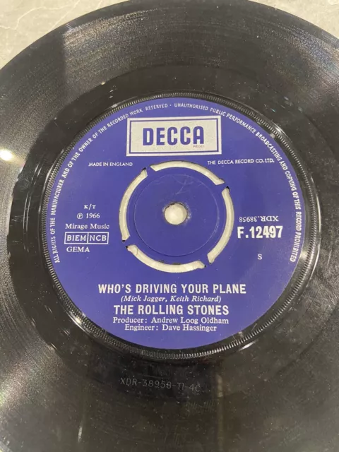 THE ROLLING STONES - 1966 Vinyl 45rpm 7” - WHO’S DRIVING YOUR PLANE