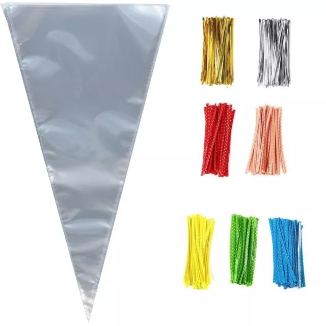 LARGE CLEAR CELLOPHANE CONE BAGS FOOD Favour SWEET CANDY KIDS Party CONES