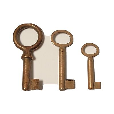 3 Vintage Uncut Brass Solid Barrel Skeleton Keys Unfinished Manufacturing