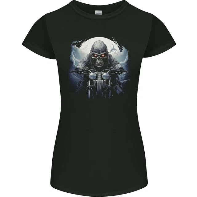 T-Shirt A Maniche Lunghe Con Teschio Biker Moto Grim Reaper - Foto 6