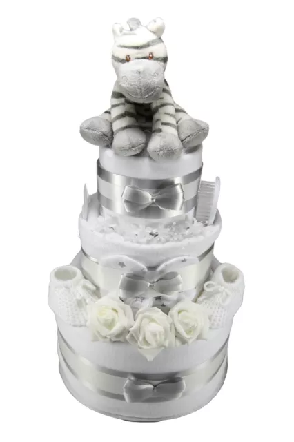 Unisex 3 Tier Nappy Cake With Cute Zebra Baby Boy Girl Shower New Born Baby Gift