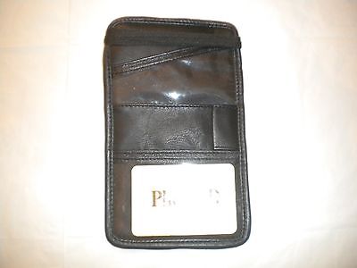 Brandnew Black Genuine Leather Passport and Boarding Pass Holder with Neck Strap