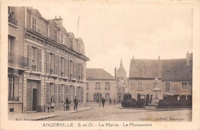 Cpa 91 Angerville Town Hall Monument