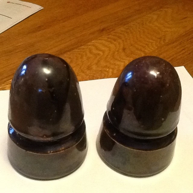 Lot of 2 Brown Porcelain/Pottery Insulator Mushroom molted no markings.