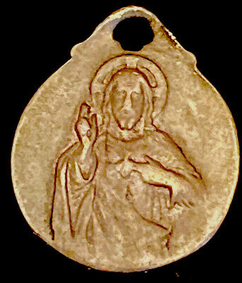 Medalla de plata católica vintage Corazón asustado de Jesús