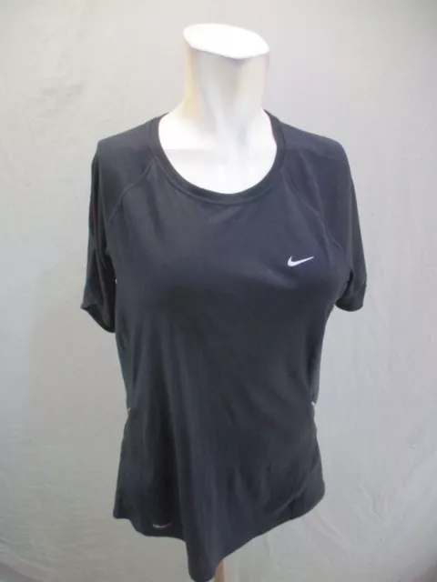 NIKE FIT DRY Size L (12-14) Women Black Round Neck Short Sleeve Athletic Top 099