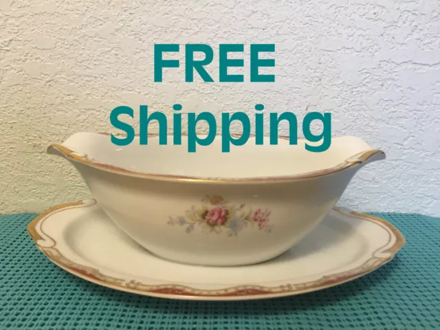 Fine SEYEI China Gravy Boat with Attached Underplate BURGUNDY (Crafted in Japan)