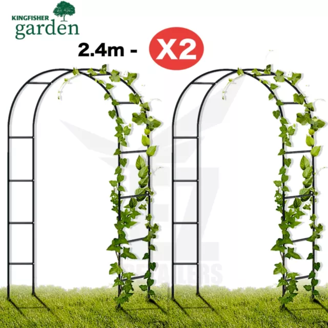 2X 2.4M Garden Arch Trellis Arched Metal Tubular Frame Climbing Plant Archway