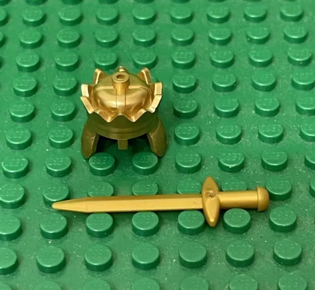 Lego 1 Metallic Gold King Crown And 1 Pearl Gold Long Sword / Castle Kingdoms