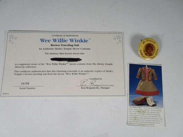 Shirley Temple WEE WILLIE WINKIE  Danbury Mint Dress Up Doll Outfit Box, Pin 3