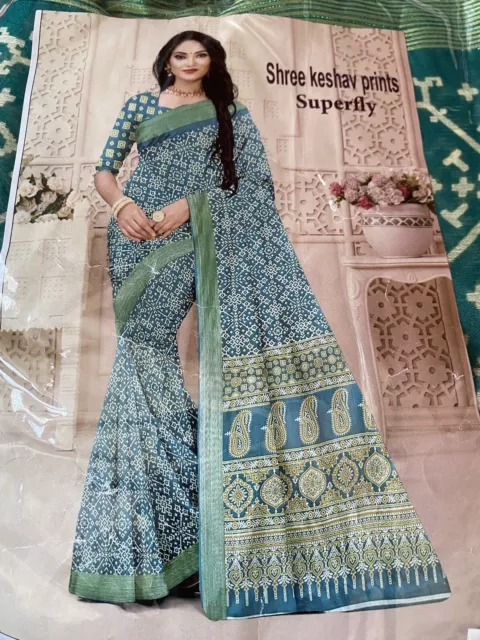 Indian/Pakistani Saree/Sari  Blue/Green Wedding Designer Bollywood Party Wear