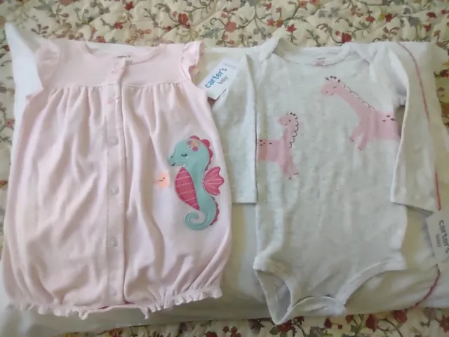 Lot of 2 Baby Girl Romper and One Zee Carters COM Seahorse Giraffe 6-9 Mos NWT