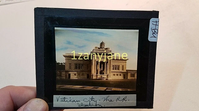 Colored Glass Magic Lantern Slide HBU ROME ITALY VATICAN CITY RAILROAD STATION