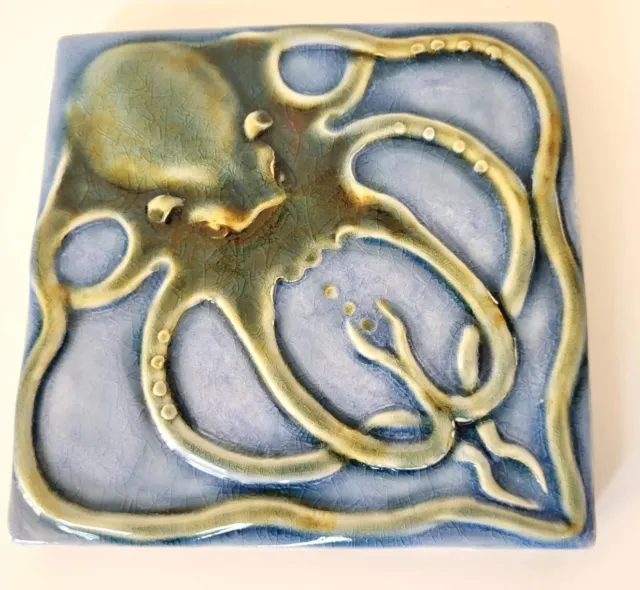 EPHRAIM FAIENCE Octopus Ceramic 5" Tile Arts & Cratfs Art Nouveau Style