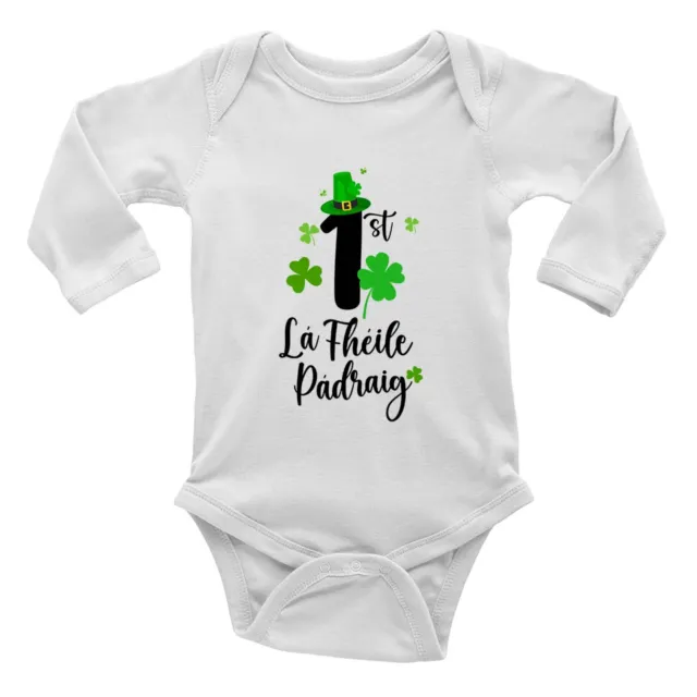 1st St Patrick's Day Gaelic Baby Grow Vest Bodysuit La Fheile Padraig Irish L/S