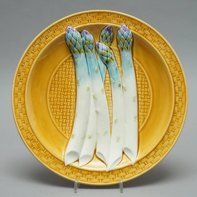 Sarreguemines Maiolica Spargelteller Dipinti Circa 1930 Portata Motivo Vimini