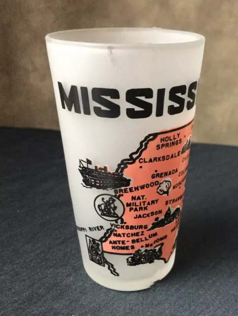 Vintage Mississippi Fristed Souvenir Map Glass