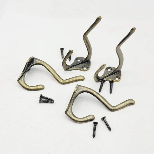 Vintage School house Coat Hat 2 Hooks Triple Brass NOS Lot of 4