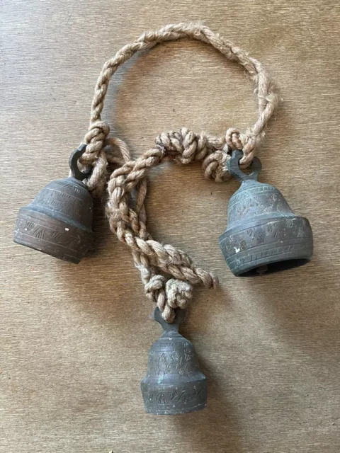 Antique Brass Bells - 3 Nice Bells on Rope