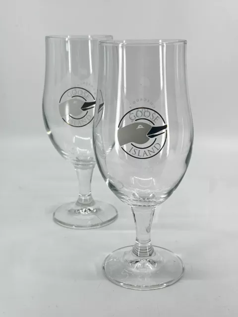 2 Goose Island Tulip Stem 16.5 Ounce Beer Pint Glasses Barware Drinking Glasses 3