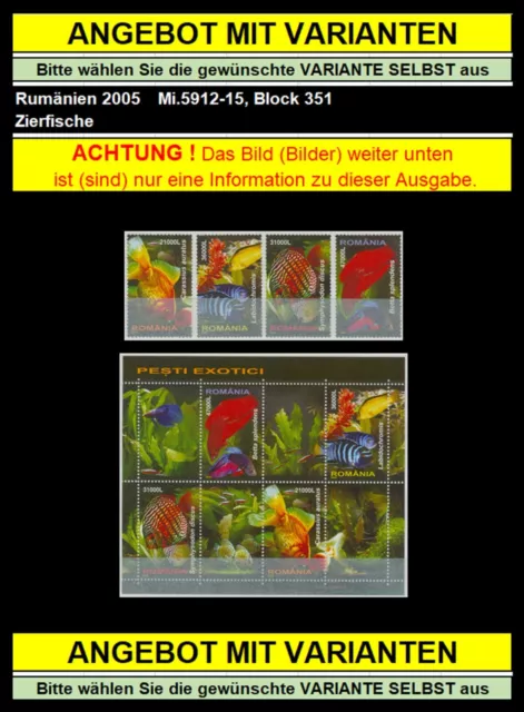 Rumänien 2005 Zierfische,Fische,Pflanzen,Ornamental fish Mi.5912-15 Zf,Block 351