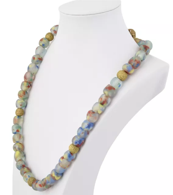 Brass and recycled glass beads handmade necklace Krobo Ashanti African jewelry