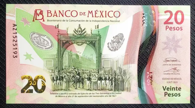 Mexico 20 Pesos 2021 UNC Polymer Note