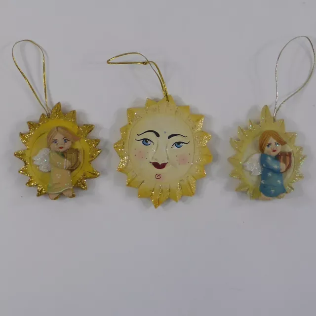 Christbaumschmuck Holz Anhänger Sonne Engel bemalt geschnitzt 3-teilig (36)