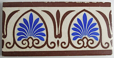 Vintage Decorativo De Cerámica Vidriada Azul Marrón Blanco 3"X6"