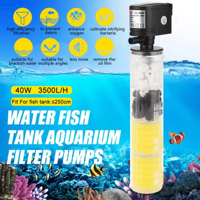 3 in 1 Fish Tank Filter Pump Aquarium Submersible Internal Water 1300-3500L/H