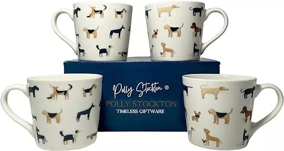 Polly Stockton - Animal Mug Gift set, Dashing Dogs Design, New Bone China. 400ml