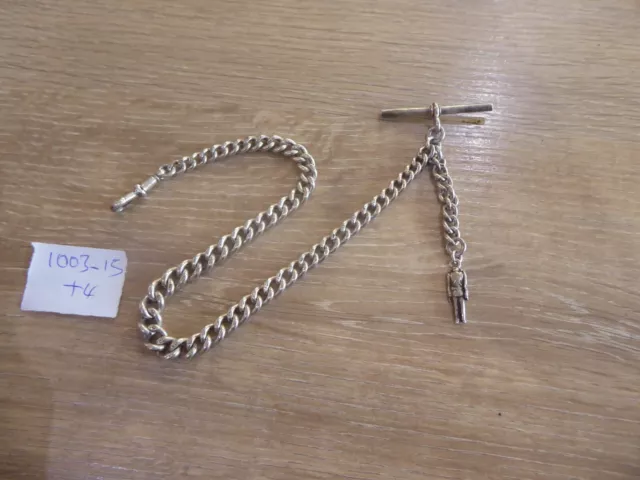 Good Antique Solid Sterling Silver Single Albert Pocket Watch Chain & Fob