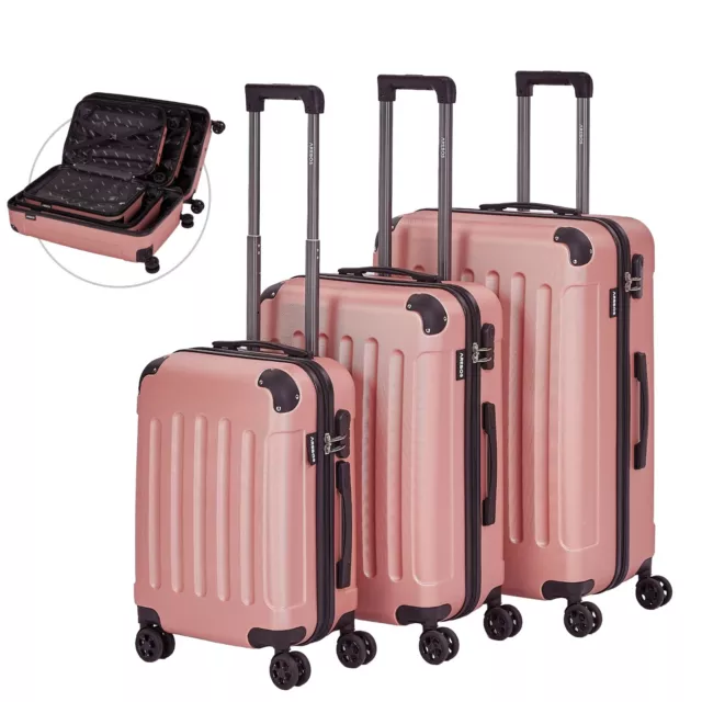 AREBOS Set di 3 valigie Valigia rigida Trolley Set di valigie M-L-XL