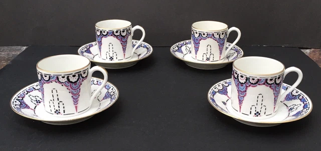 Lot 6 Tasses à Café Espresso Ramos – Art Déco Chat, Neuves, Multicolores