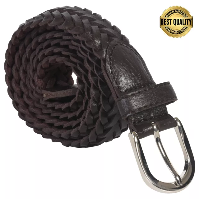 Leatherboss Genuine Leather Men Casual Belt Braided, Brown