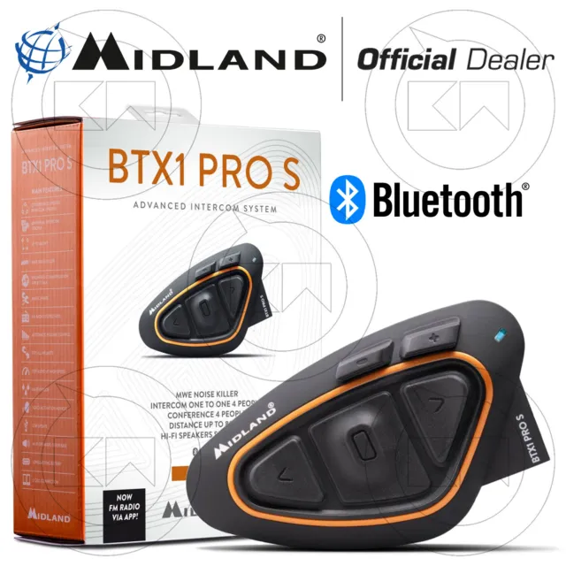 Midland Interfono Btx1 Pro S Kit Singolo Set Intercom Casco Moto Bluetooth