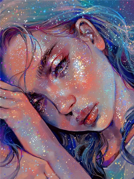 Huacan DIY Diamond Painting Girl Mosaic Rock Painting  Woman Portrait Home Decor