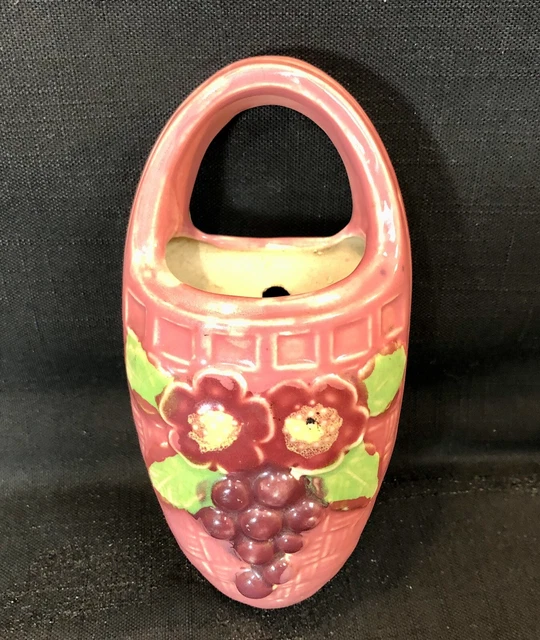 Vintage Wall Pocket Vase Majolica Art Pottery Wall Hanger Flower Basket 7"