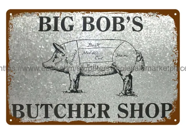 metal  wall art Butcher Shop big bob's Pig chart Meat Cuts metal tin sign